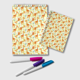 Блокнот с принтом Жирафики в Курске, 100% бумага | 48 листов, плотность листов — 60 г/м2, плотность картонной обложки — 250 г/м2. Листы скреплены удобной пружинной спиралью. Цвет линий — светло-серый
 | Тематика изображения на принте: giraffe | pattern | животные | жираф | паттерн | текстура
