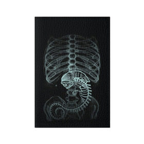Обложка для паспорта матовая кожа с принтом Чужой на Рентгене  в Курске, натуральная матовая кожа | размер 19,3 х 13,7 см; прозрачные пластиковые крепления | alien | больница | больной | внутренний мир | врач | клиника | кости | пациент | ребра | рентген | скелет | снимок | хищник