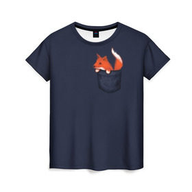Женская футболка 3D с принтом Лисенок в Кармашке в Курске, 100% полиэфир ( синтетическое хлопкоподобное полотно) | прямой крой, круглый вырез горловины, длина до линии бедер | animal | fox | детский | карман | лапочка | лиса | милый | мимими | хороший