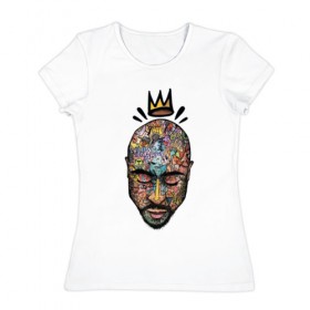 Женская футболка хлопок с принтом 2pac Тупак Шакур в Курске, 100% хлопок | прямой крой, круглый вырез горловины, длина до линии бедер, слегка спущенное плечо | 2pac | hip hop | rap | абстракция | граффити | краски | лицо | рэп | тупак | хип хоп | шакур