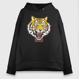 Женское худи Oversize хлопок с принтом Yuri Plisetsky Style Tiger в Курске, френч-терри — 70% хлопок, 30% полиэстер. Мягкий теплый начес внутри —100% хлопок | боковые карманы, эластичные манжеты и нижняя кромка, капюшон на магнитной кнопке | tiger | yuri on ice | yuri plisetsky | тигр | юри на льду | юрий плисецкий