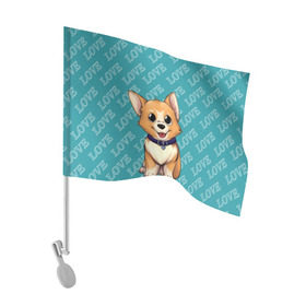 Флаг для автомобиля с принтом Корги красавчик в Курске, 100% полиэстер | Размер: 30*21 см | глаза | животное | корги | королевский | красавчик | лапы | любовь | няшка | ошейник | пес | сердце | собака | счастье | уши