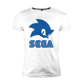 Мужская футболка премиум с принтом Sonic Sega в Курске, 92% хлопок, 8% лайкра | приталенный силуэт, круглый вырез ворота, длина до линии бедра, короткий рукав | sega | sonic | еж соник | сега | соник