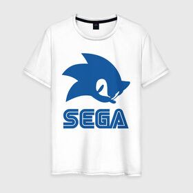 Мужская футболка хлопок с принтом Sonic Sega в Курске, 100% хлопок | прямой крой, круглый вырез горловины, длина до линии бедер, слегка спущенное плечо. | sega | sonic | еж соник | сега | соник