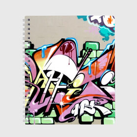 Тетрадь с принтом Надписи граффити в Курске, 100% бумага | 48 листов, плотность листов — 60 г/м2, плотность картонной обложки — 250 г/м2. Листы скреплены сбоку удобной пружинной спиралью. Уголки страниц и обложки скругленные. Цвет линий — светло-серый
 | grafiti | paint | street art | urban | город | граффити | искусство | кирпичи | краски | рисунки | стена | улицы | уличное искусство