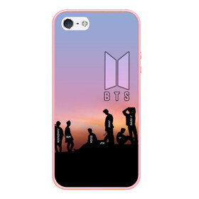 Чехол для iPhone 5/5S матовый с принтом BTS on the Sunset в Курске, Силикон | Область печати: задняя сторона чехла, без боковых панелей | Тематика изображения на принте: army | hip hop | j hope | jimin | jin | jungkook | k pop | rap | rm | suga | v | джей хоуп | джин | закат | контур | рм | рэп | силуэт | чи мин | чон гук | шуга