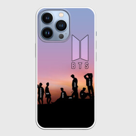 Чехол для iPhone 13 Pro с принтом BTS on the Sunset в Курске,  |  | Тематика изображения на принте: army | hip hop | j hope | jimin | jin | jungkook | k pop | rap | rm | suga | v | джей хоуп | джин | закат | контур | рм | рэп | силуэт | чи мин | чон гук | шуга
