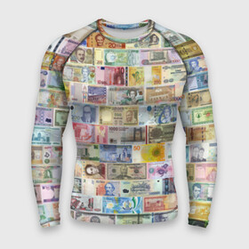 Мужской рашгард 3D с принтом Деньги мира в Курске,  |  | chf | eur | gbp | jpy | usd | баксы | банкноты | валюта | доллар | евро | купюры | паунд | рубль. | свисси | финансы | фунт стерлингов | швейцарский франк | японская йена