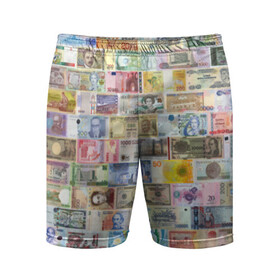 Мужские шорты спортивные с принтом Деньги мира в Курске,  |  | chf | eur | gbp | jpy | usd | баксы | банкноты | валюта | доллар | евро | купюры | паунд | рубль. | свисси | финансы | фунт стерлингов | швейцарский франк | японская йена