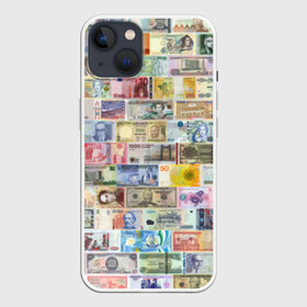 Чехол для iPhone 13 с принтом Деньги мира в Курске,  |  | chf | eur | gbp | jpy | usd | баксы | банкноты | валюта | доллар | евро | купюры | паунд | рубль. | свисси | финансы | фунт стерлингов | швейцарский франк | японская йена