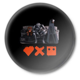Значок с принтом Love Death Robots в Курске,  металл | круглая форма, металлическая застежка в виде булавки | horror | it | love death  robots | netflix | будущее | искусственный интеллект | наука | технологии | фантастика