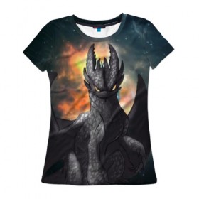 Женская футболка 3D с принтом Night Fury в Курске, 100% полиэфир ( синтетическое хлопкоподобное полотно) | прямой крой, круглый вырез горловины, длина до линии бедер | how to train your dragon | night fury | беззубик | дракон | как приручить дракона | ночная фурия