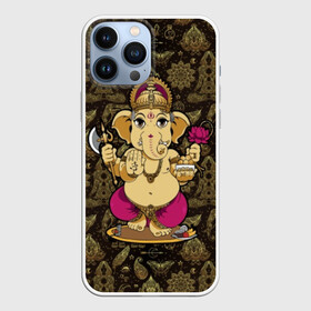 Чехол для iPhone 13 Pro Max с принтом Ganesha в Курске,  |  | Тематика изображения на принте: animal | ax | crown | decoration | elephant | ethnic | flower | food | god | gold | hands | hold | india | lily | mouse | благополучие | бог | божество | ганеша | держит | еда | животное | золото | индия | индуизм | корона | лилия | м | много | мудрость |