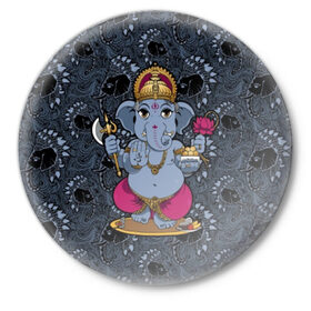 Значок с принтом Ganesha в Курске,  металл | круглая форма, металлическая застежка в виде булавки | 