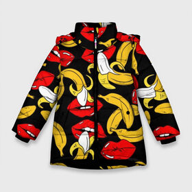Зимняя куртка для девочек 3D с принтом Губы и бананы в Курске, ткань верха — 100% полиэстер; подклад — 100% полиэстер, утеплитель — 100% полиэстер. | длина ниже бедра, удлиненная спинка, воротник стойка и отстегивающийся капюшон. Есть боковые карманы с листочкой на кнопках, утяжки по низу изделия и внутренний карман на молнии. 

Предусмотрены светоотражающий принт на спинке, радужный светоотражающий элемент на пуллере молнии и на резинке для утяжки. | background | bananas | black | drawing | erotic | food | fruit | lips | red | womens | бананы | губы | еда | женские | красные | рисунок | фон | фрукты | черный