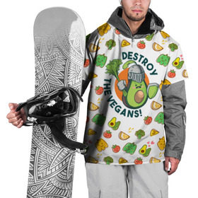Накидка на куртку 3D с принтом Уничтожим Веганов в Курске, 100% полиэстер |  | готовым к битве с vegans | изображение злого авокадо | одетого как рыцарь | с палочкой из сельдерея как мечом