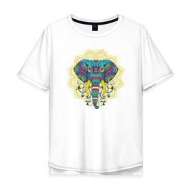 Мужская футболка хлопок Oversize с принтом Слон Mandala в Курске, 100% хлопок | свободный крой, круглый ворот, “спинка” длиннее передней части | mandala | абстракция | буддизм | индуизм | слон | слоны