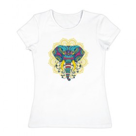 Женская футболка хлопок с принтом Слон Mandala в Курске, 100% хлопок | прямой крой, круглый вырез горловины, длина до линии бедер, слегка спущенное плечо | mandala | абстракция | буддизм | индуизм | слон | слоны