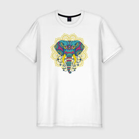Мужская футболка премиум с принтом Слон Mandala в Курске, 92% хлопок, 8% лайкра | приталенный силуэт, круглый вырез ворота, длина до линии бедра, короткий рукав | mandala | абстракция | буддизм | индуизм | слон | слоны