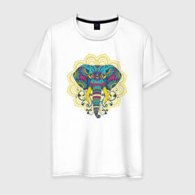 Мужская футболка хлопок с принтом Слон Mandala в Курске, 100% хлопок | прямой крой, круглый вырез горловины, длина до линии бедер, слегка спущенное плечо. | mandala | абстракция | буддизм | индуизм | слон | слоны
