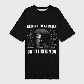 Платье-футболка 3D с принтом Be Kind to Animals в Курске,  |  | Тематика изображения на принте: be kind to animals | cinema | dog | dogs | john wick | keanu reeves | джон уик | животные | пес | собака