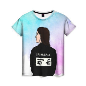 Женская футболка 3D с принтом Саша Грей Sasha Grey в Курске, 100% полиэфир ( синтетическое хлопкоподобное полотно) | прямой крой, круглый вырез горловины, длина до линии бедер | sasha grey | актриса | арт | грей | мода | прон | саша грей