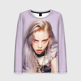 Женский лонгслив 3D с принтом Billie Eilish в Курске, 100% полиэстер | длинные рукава, круглый вырез горловины, полуприлегающий силуэт | bad guy | bellyache | billie eilish | bury a friend | ocean eyes | when we all fall asleep where do we go | билли айлиш | музыка | певица