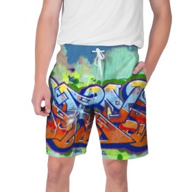 Мужские шорты 3D с принтом graffiti color в Курске,  полиэстер 100% | прямой крой, два кармана без застежек по бокам. Мягкая трикотажная резинка на поясе, внутри которой широкие завязки. Длина чуть выше колен | 