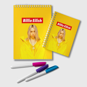 Блокнот с принтом Billie Eilish в Курске, 100% бумага | 48 листов, плотность листов — 60 г/м2, плотность картонной обложки — 250 г/м2. Листы скреплены удобной пружинной спиралью. Цвет линий — светло-серый
 | Тематика изображения на принте: bad guy | bellyache | billie eilish | bury a friend | ocean eyes | when we all fall asleep where do we go | билли айлиш | музыка | певица