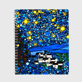 Тетрадь с принтом Ночь в Курске, 100% бумага | 48 листов, плотность листов — 60 г/м2, плотность картонной обложки — 250 г/м2. Листы скреплены сбоку удобной пружинной спиралью. Уголки страниц и обложки скругленные. Цвет линий — светло-серый
 | Тематика изображения на принте: art | impressionism | night | painting | planets | sky | stars | style | van gogh | waves | ван гог | вихрь | волны | живопись | звезды | импрессионизм | искусство | краски | небо | ночь | рисунок | стиль