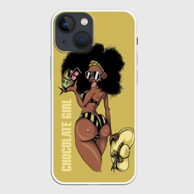 Чехол для iPhone 13 mini с принтом Chocolate girl в Курске,  |  | africa | african | beautiful | big | black | chocolate | cocktail | exotic | girl | hat | look | round | slim | sunny | turn | африка | большие | взгляд | девушка | держит | коктейль | красивая | круглы | купальник | надпись | очки | полосатый |