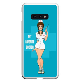 Чехол для Samsung S10E с принтом Sexy nurse в Курске, Силикон | Область печати: задняя сторона чехла, без боковых панелей | beautiful | brunette | eyes | figure | girl | green | holding | holiday | legs | long | medical | medicine | nurse | perfect | short | straight | worker | брюнетка | глаза | девушка | держит | длинные | зелёные | идеальная | короткий | красивая | медицина