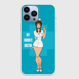 Чехол для iPhone 13 Pro Max с принтом Sexy nurse в Курске,  |  | Тематика изображения на принте: beautiful | brunette | eyes | figure | girl | green | holding | holiday | legs | long | medical | medicine | nurse | perfect | short | straight | worker | брюнетка | глаза | девушка | держит | длинные | зелёные | идеальная | короткий | красивая | медицина