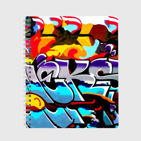 Тетрадь с принтом urban neon в Курске, 100% бумага | 48 листов, плотность листов — 60 г/м2, плотность картонной обложки — 250 г/м2. Листы скреплены сбоку удобной пружинной спиралью. Уголки страниц и обложки скругленные. Цвет линий — светло-серый
 | felipe pantone | grafiti | paint | street art | urban | город | граффити | искусство | кирпичи | краски | рисунки | стена | улицы | уличное искусство