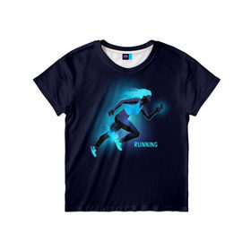 Детская футболка 3D с принтом RUNNING NEON в Курске, 100% гипоаллергенный полиэфир | прямой крой, круглый вырез горловины, длина до линии бедер, чуть спущенное плечо, ткань немного тянется | girl | neon | running | sport | бег | девушка | неон | неоновый | спорт