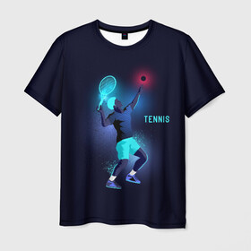 Мужская футболка 3D с принтом TENNIS NEON  в Курске, 100% полиэфир | прямой крой, круглый вырез горловины, длина до линии бедер | Тематика изображения на принте: neon | sport | tennis | неон | неоновый | спорт | спортсмен | теннис