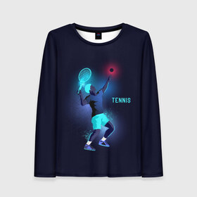 Женский лонгслив 3D с принтом TENNIS NEON в Курске, 100% полиэстер | длинные рукава, круглый вырез горловины, полуприлегающий силуэт | Тематика изображения на принте: neon | sport | tennis | неон | неоновый | спорт | спортсмен | теннис