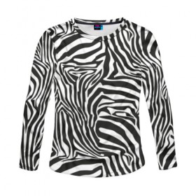 Женский лонгслив 3D с принтом Полосы зебры в Курске, 100% полиэстер | длинные рукава, круглый вырез горловины, полуприлегающий силуэт | abstraction | african | animal | black and white | camouflage | disguise | skin | stripes | zebra | абстракция | африканская | животное | зебры | камуфляж | маскировка | полосы | черно белый