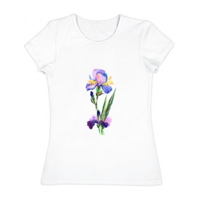 Женская футболка хлопок с принтом Ирис в Курске, 100% хлопок | прямой крой, круглый вырез горловины, длина до линии бедер, слегка спущенное плечо | акварель | цветочки | цветы