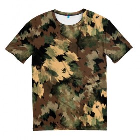 Мужская футболка 3D с принтом Камуфляж в Курске, 100% полиэфир | прямой крой, круглый вырез горловины, длина до линии бедер | abstraction | army | autumn | brown | camouflage | disguise | fishing | green | khaki | nature | spots | абстракция | армия | зеленый | камуфляж | коричневый | маскировка | осень | охота | природа | пятна | рыбалка | хаки