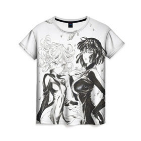 Женская футболка 3D с принтом Тацумаки и Фубуки в Курске, 100% полиэфир ( синтетическое хлопкоподобное полотно) | прямой крой, круглый вырез горловины, длина до линии бедер | one punch man | аниме | ванпанчмен | тацумаки | фубуки