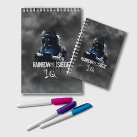 Блокнот с принтом IQ Rainbow Six в Курске, 100% бумага | 48 листов, плотность листов — 60 г/м2, плотность картонной обложки — 250 г/м2. Листы скреплены удобной пружинной спиралью. Цвет линий — светло-серый
 | Тематика изображения на принте: gameplay | mozzie | pvp | r6 | r6s | siege | герой | дым | огонь | осада | пламя | радуга | снайпер | сражения | туман | шутер