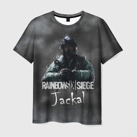 Мужская футболка 3D с принтом Jackal : Rainbow Six в Курске, 100% полиэфир | прямой крой, круглый вырез горловины, длина до линии бедер | gameplay | mozzie | pvp | r6 | r6s | siege | герой | дым | огонь | осада | пламя | радуга | снайпер | сражения | туман | шутер