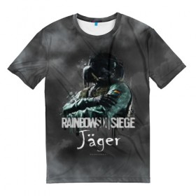 Мужская футболка 3D с принтом Jager : Rainbow Six в Курске, 100% полиэфир | прямой крой, круглый вырез горловины, длина до линии бедер | gameplay | mozzie | pvp | r6 | r6s | siege | герой | дым | огонь | осада | пламя | радуга | снайпер | сражения | туман | шутер
