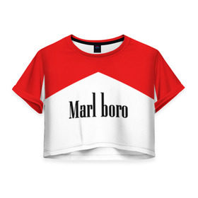 Женская футболка 3D укороченная с принтом Мальборо в Курске, 100% полиэстер | круглая горловина, длина футболки до линии талии, рукава с отворотами | marlboro | мальборо | мода