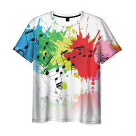 Мужская футболка 3D с принтом Ноты color в Курске, 100% полиэфир | прямой крой, круглый вырез горловины, длина до линии бедер | Тематика изображения на принте: music | абстракция | книга | листы | музыка | музыкальный | ноты | произведение | страница | тетрадь