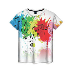 Женская футболка 3D с принтом Ноты color в Курске, 100% полиэфир ( синтетическое хлопкоподобное полотно) | прямой крой, круглый вырез горловины, длина до линии бедер | music | абстракция | книга | листы | музыка | музыкальный | ноты | произведение | страница | тетрадь
