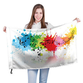 Флаг 3D с принтом Ноты color в Курске, 100% полиэстер | плотность ткани — 95 г/м2, размер — 67 х 109 см. Принт наносится с одной стороны | music | абстракция | книга | листы | музыка | музыкальный | ноты | произведение | страница | тетрадь