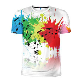 Мужская футболка 3D спортивная с принтом Ноты color в Курске, 100% полиэстер с улучшенными характеристиками | приталенный силуэт, круглая горловина, широкие плечи, сужается к линии бедра | music | абстракция | книга | листы | музыка | музыкальный | ноты | произведение | страница | тетрадь