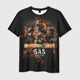 Мужская футболка 3D с принтом SAS : Rainbow Six в Курске, 100% полиэфир | прямой крой, круглый вырез горловины, длина до линии бедер | gameplay | mozzie | pvp | r6 | r6s | siege | герой | дым | огонь | осада | пламя | радуга | снайпер | сражения | туман | шутер